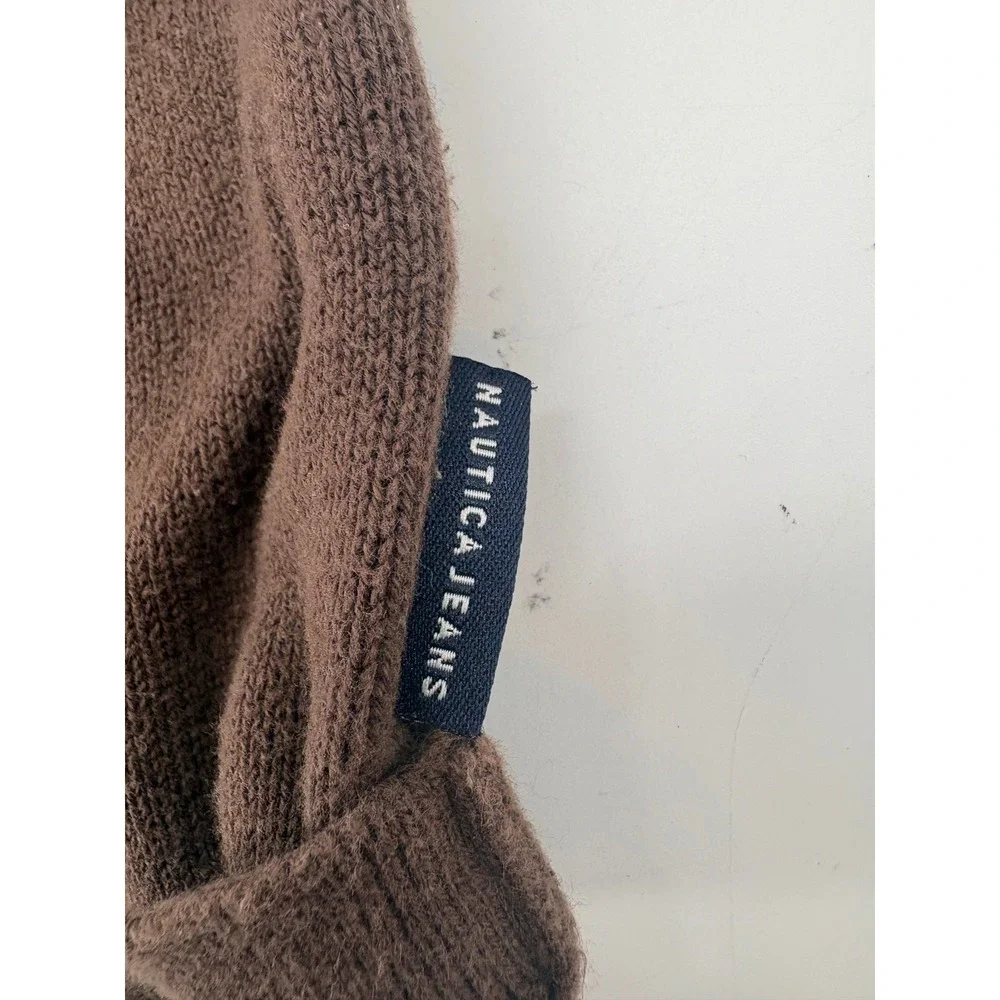 Nautica Jeans Company Sweater Mens Large‎ Pullover Brown Pink Stripe Cotton L